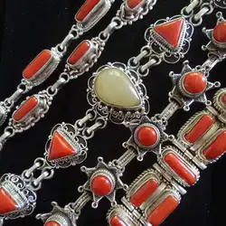 Nepal 925 Sterling Silver Vintage Jewelry Inlay Bamboo Coral Chain Bracelets for Girls T9005
