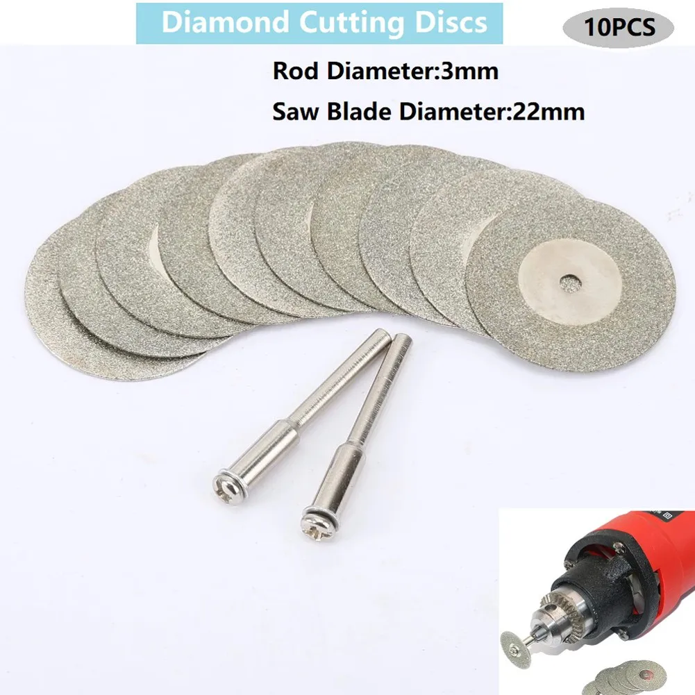 12Pcs Set 22mm Mini Diamond Saw Blade Cutting Discs With Arbor Shafts Electric Rotary Tool Accessories For Cutting Gem Stone