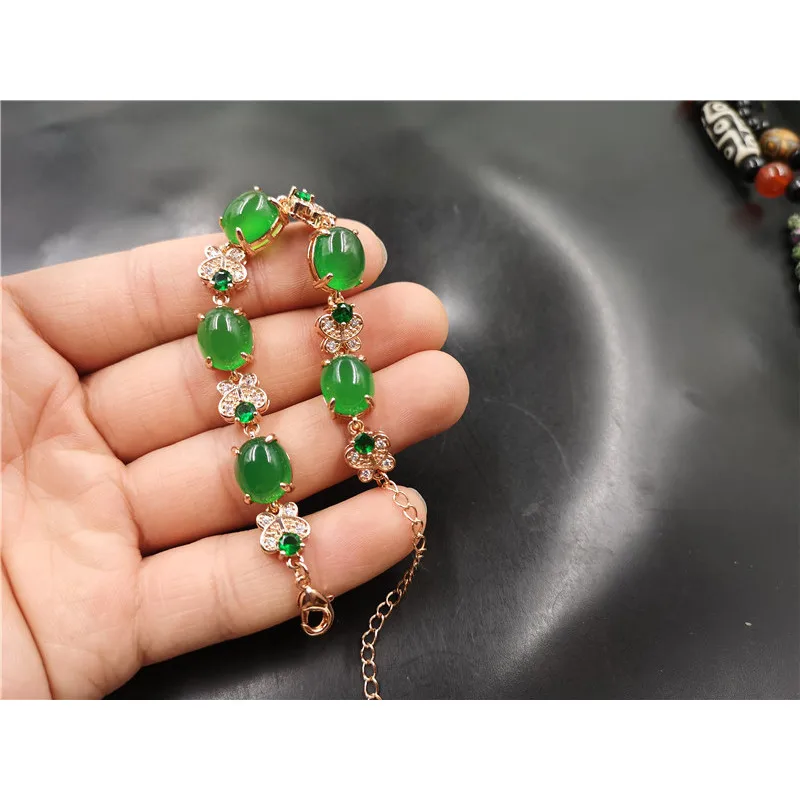 Inlaid Red Women, Green Agate Bracelet, Vintage Ethnic Style 4