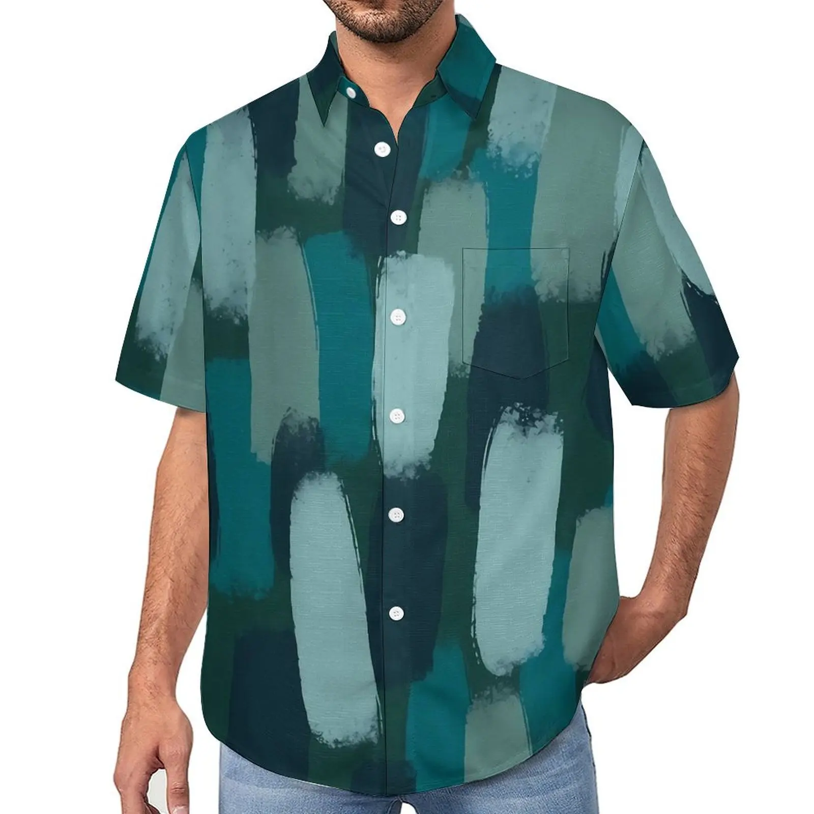 

Green Paint Brush Casual Shirt Abstract Shades Beach Loose Shirt Hawaii Aesthetic Blouses Short Sleeve Custom Oversized Clothing