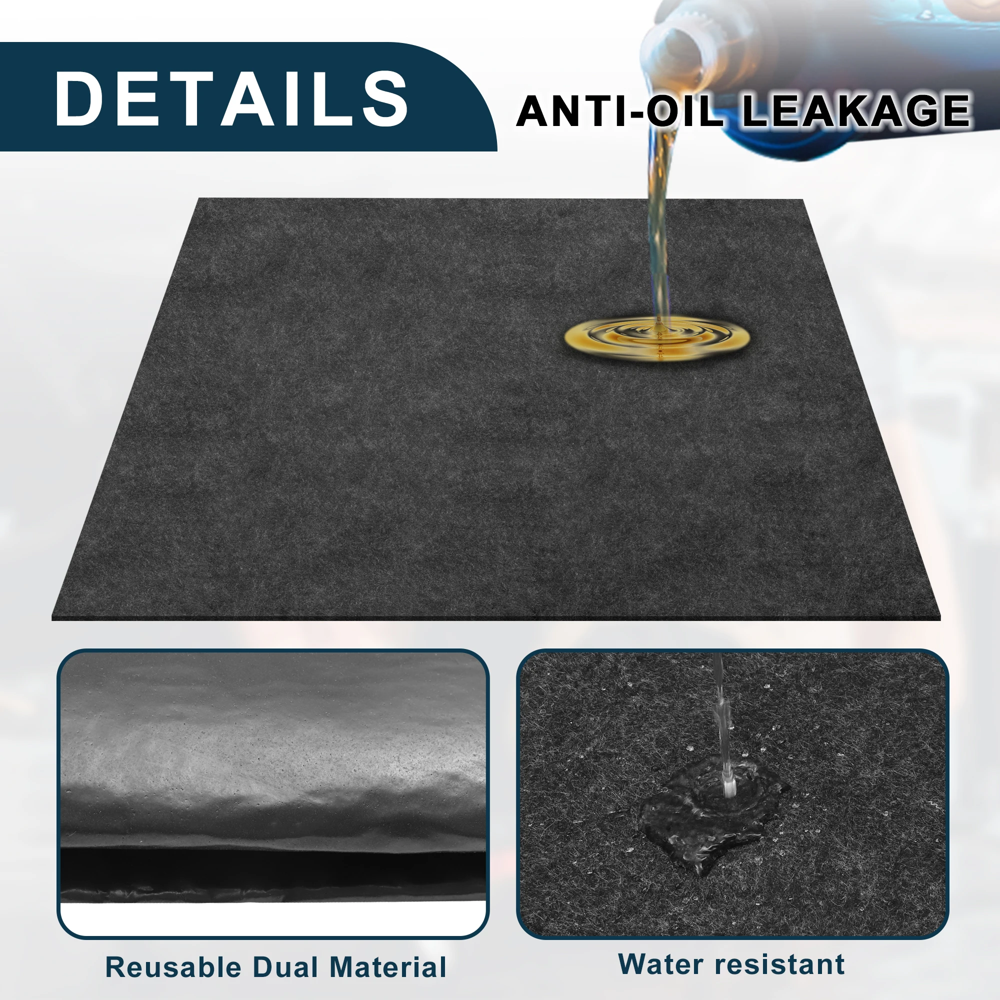 UXCELL Car Oil Spill Mat 152x91cm 100x80cm 184.9x99.8cm Reusable Garage Floor Mat Under Car Backing Absorbent Pad Black