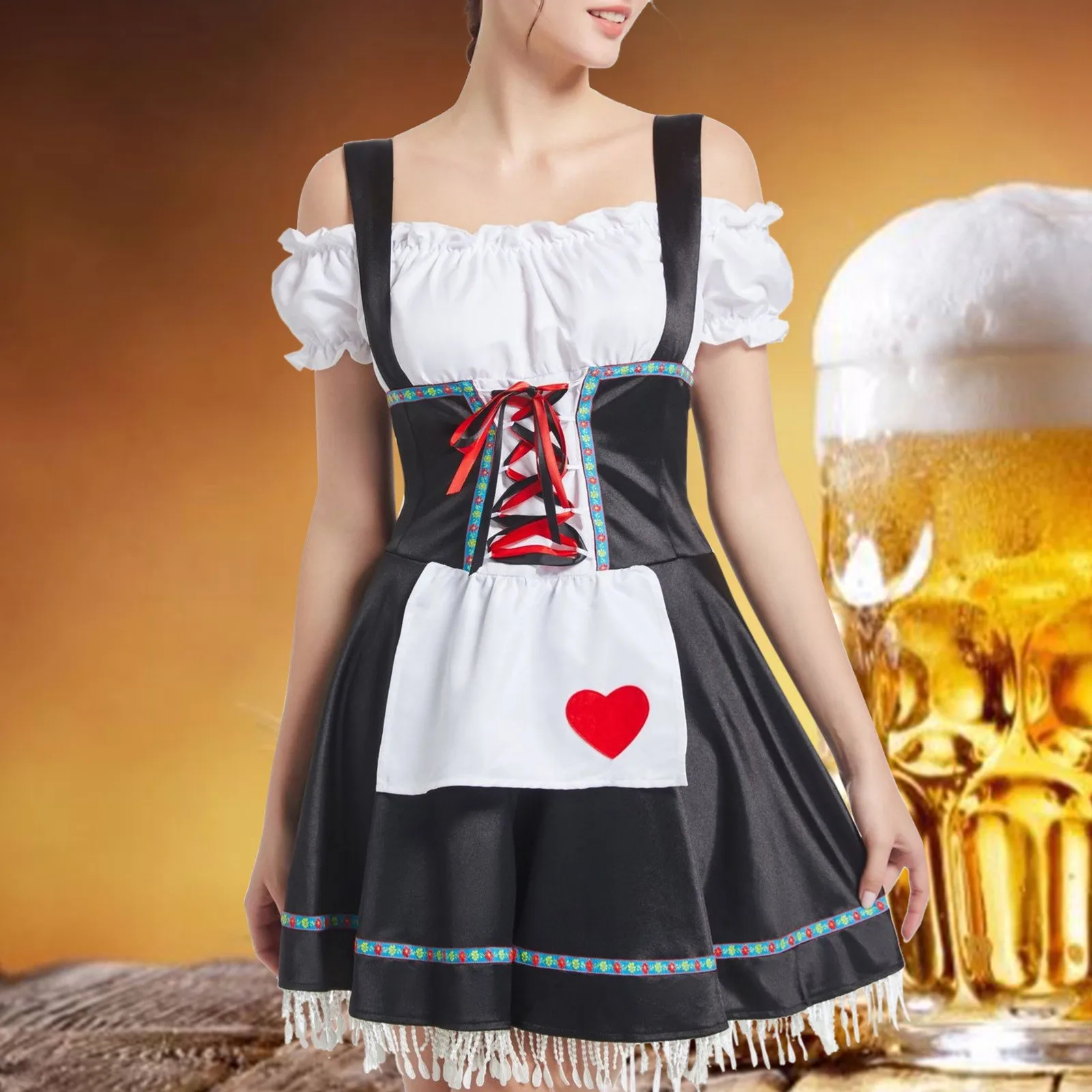 Robe de cosplay allemande pour femme, robe Dirndl, costume de bière sexy, fête de paupières d'Halloween, fille bavaroise, Off Initiated, Oktoberfest