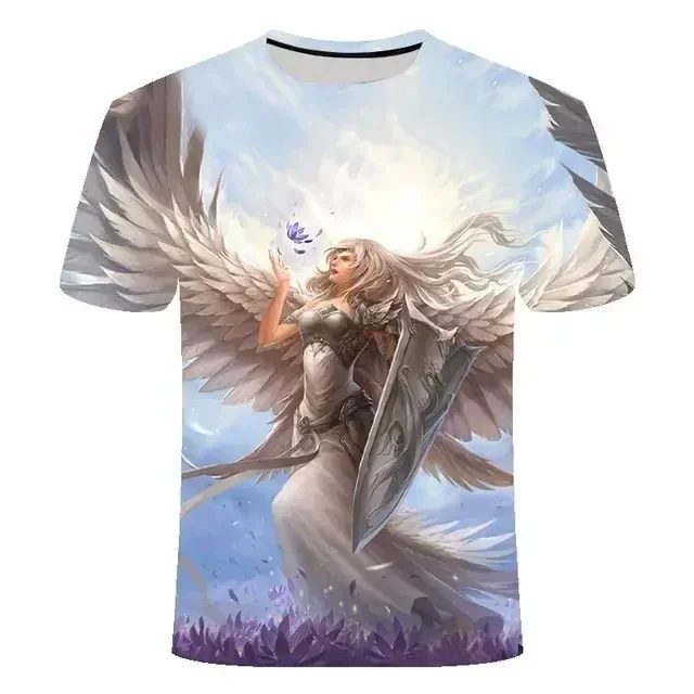 2024 Summer New Men T-shirt Fashion 3d Printed Angel Wings Casual Sports Short Sleeve Loose Comfortable Breathable Tops Clothing