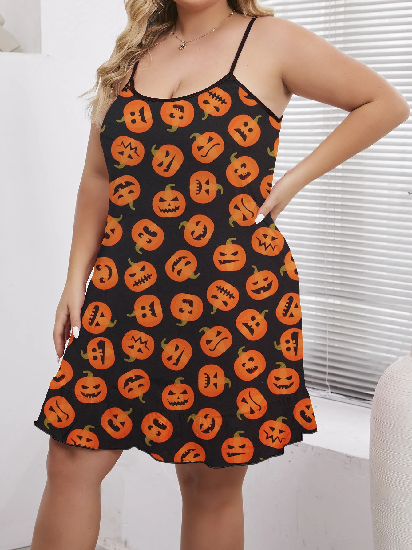 

Summer Halloween pumpkin print sexy suspender nightgown plus size women's pajamas