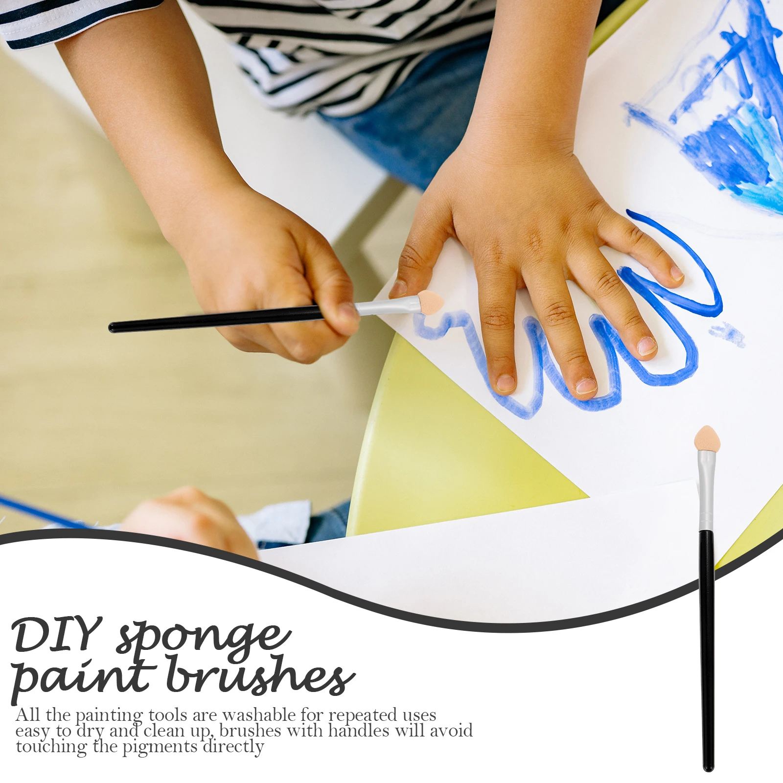 

20 Pcs with Sponge Brush Tool Paint Brushes Sponges Emulsion Synthetic Black Child