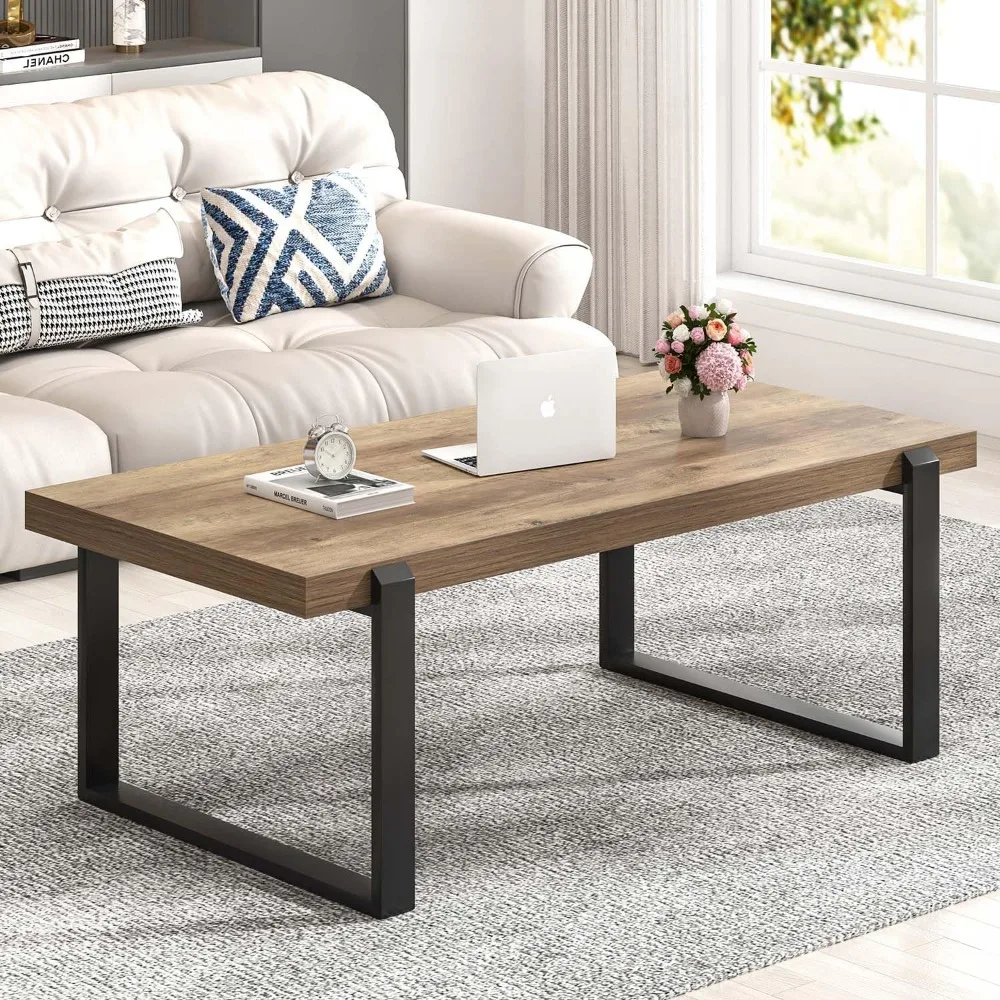 

Rustic Coffee Table, for Living Room, 47 Inch Oak, Modern Wood and Metal Industrial Center Table