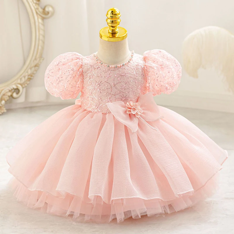 New Beauty Pageant Dress for Baby Toddler Girl Puff Sleeve Birthday Dress Kids 0-4 Years Old First Christmas Dress