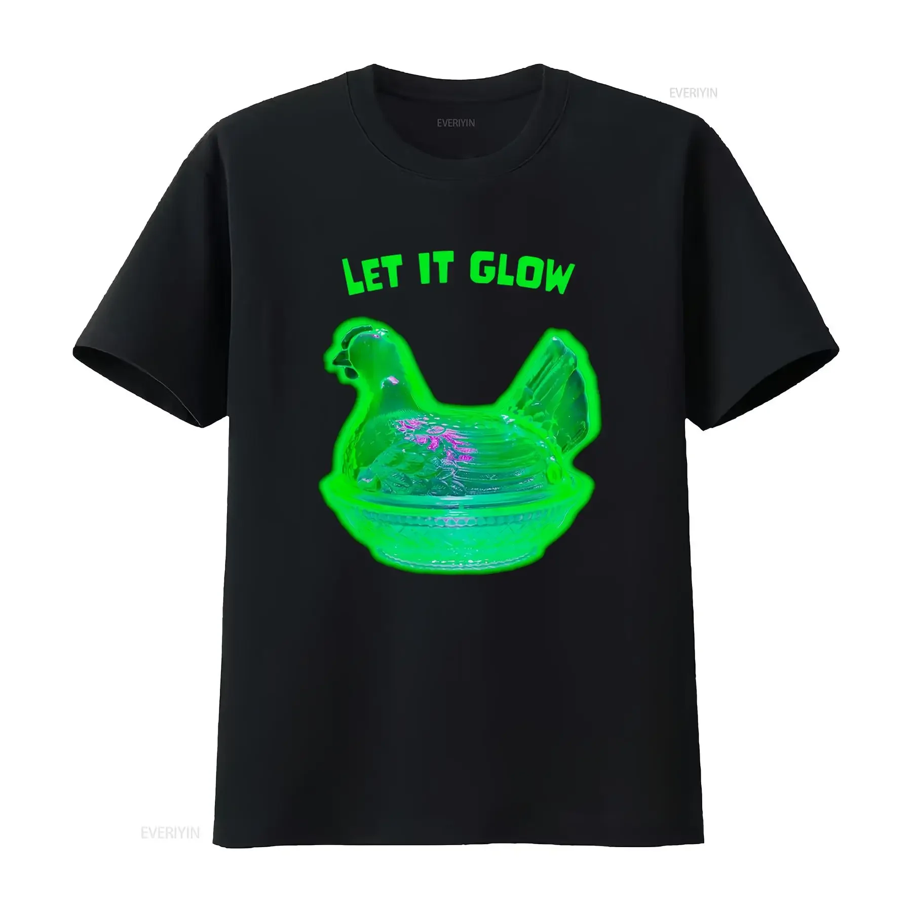 T-shirt Let It Glow Uranium Glass Vaseline Hen In The Dark Design, vêtements de créateur vintage lavés, streetwear confortable