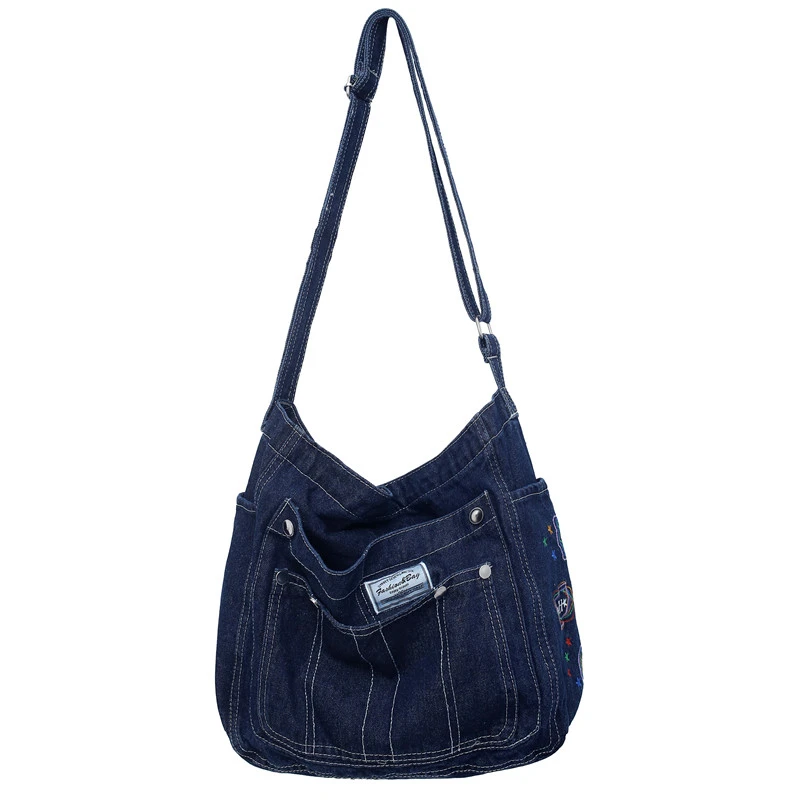 Bolsas De Ombro Denim Para Mulheres, Bolsas De Bordado De Lona, Pacotes Femininos, Lazer Ou Viagem, Bolsa De Livro, Grande Capacidade