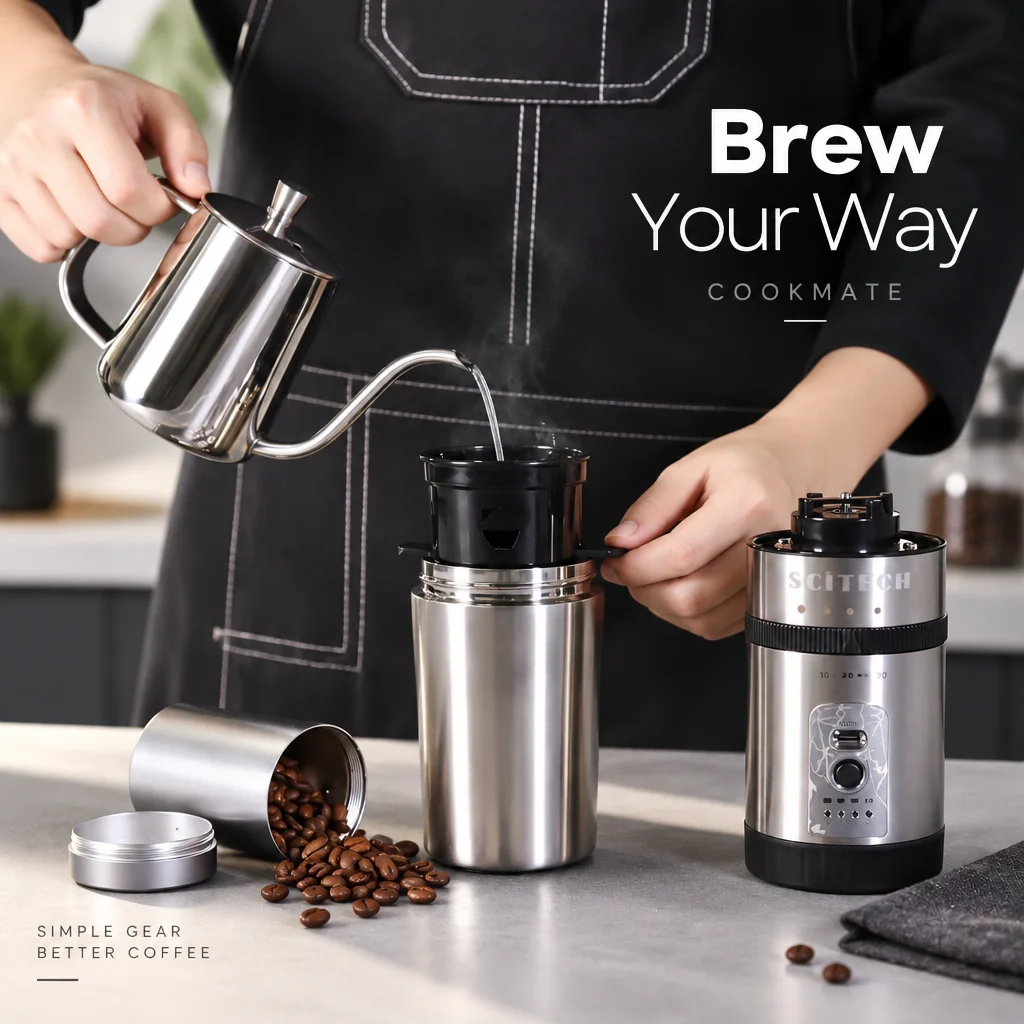 Electric Coffee Grinder Portable Coffee Maker Travel Brewer Stainless Steel  3pcs Set With Storage Case For Home Outdoor