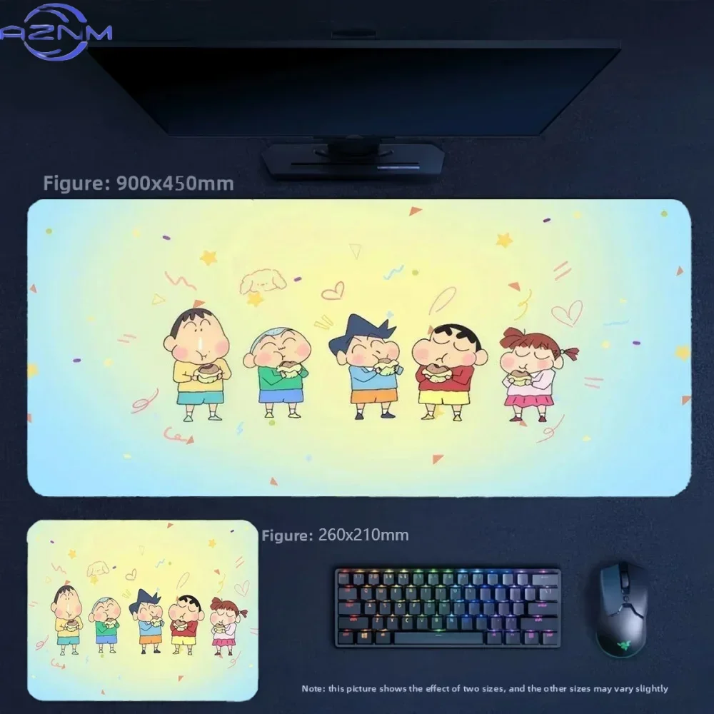 Anime Crayon Shin‑chan Friends Eating Together Large Mousepad, Rubber Non‑Slip Extended Gaming Desk Mat, Waterproof Anti‑Fray Mo