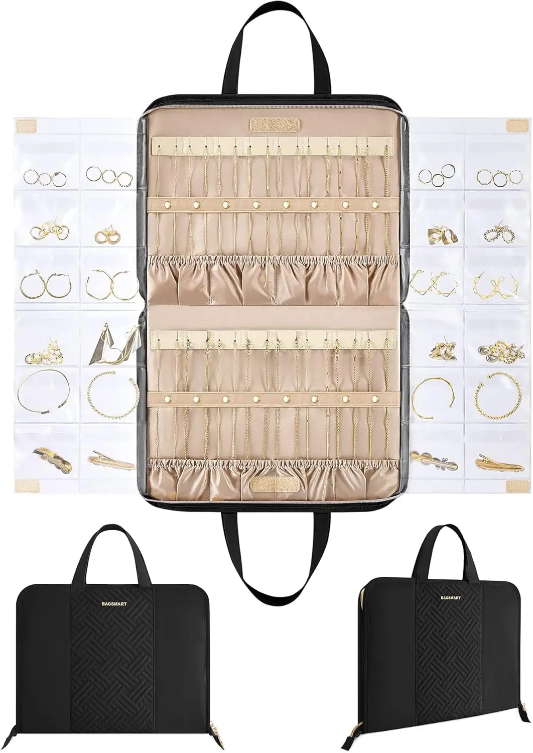 

Travel Jewelry Organizer Case Portable Jewelry Roll Bag Tangle-free Necklace Storage Foldable
