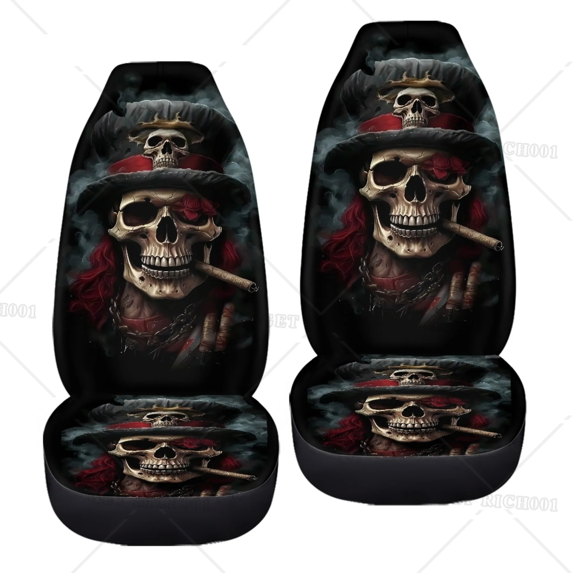2 szt. Pokrowce na siedzenia Skull Rose Pirate Uniwersalne dopasowanie do sedanów SUV-ów i ciężarówek Zmywalne i łatwe w montażu pokrowce na przednie siedzenia — zdjęcie 3