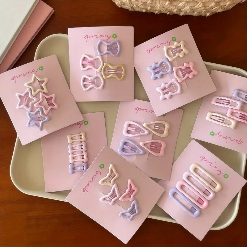 4pcs/set Cute And Playful Colorful Geometric Mini Girl Hair Clip Sweet Program Performance Children's Cute Hair Accessories