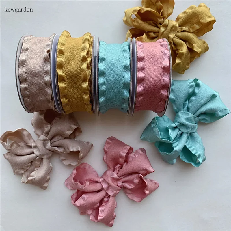 

Kewgarden 1" 1.5" 25 38mm Ruffle Edge Suede Ribbons DIY Hairbow Corsage Accessories Sewing Handmade Tape Packing Riband 10 Yards