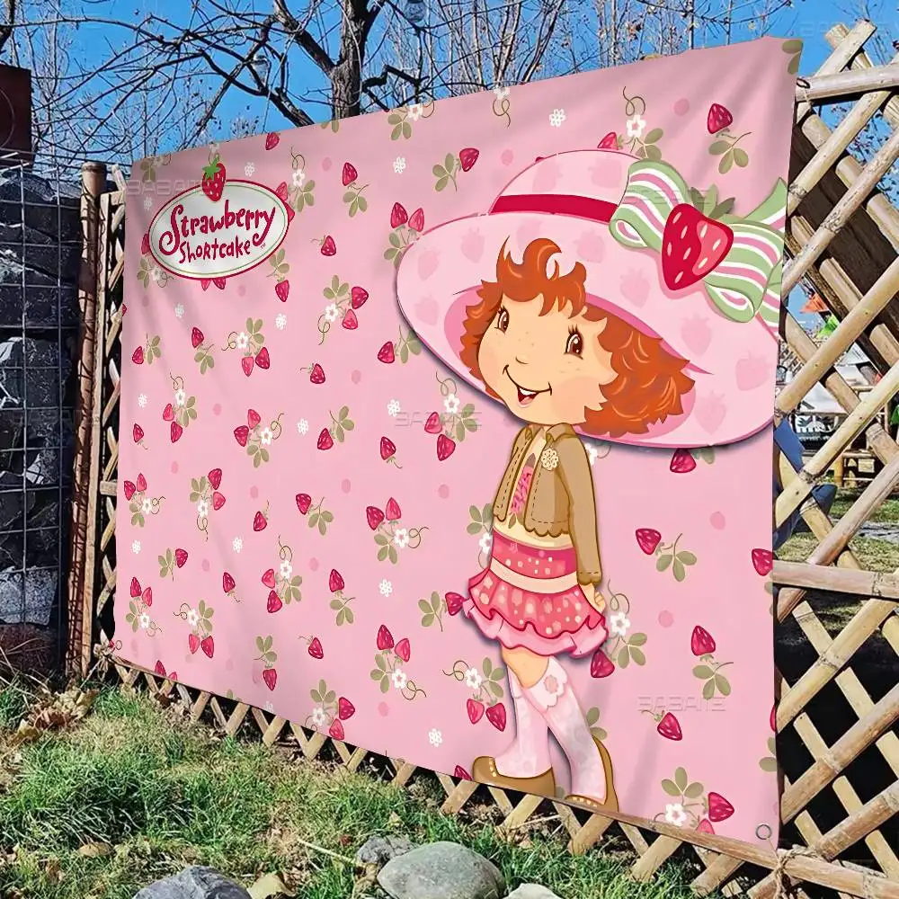 S-Strawberry-Pink Girl Printed Large Flag Art Science Fiction Room Home Decor Decor Banner