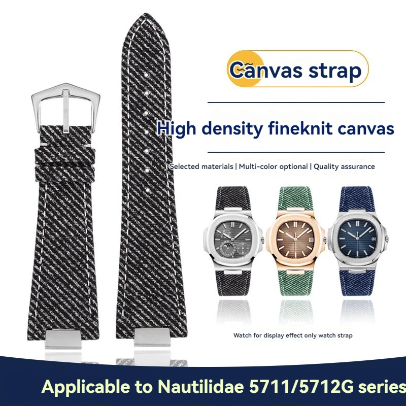 Cinturino per orologio in denim e pelle di vacchetta per Patek Philippe Nautilus 5711/5712 – Cinturino stile jeans alla moda azzurro/verde/grigio