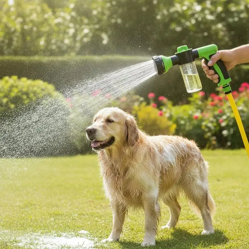 1 Set 8 In 1 High Pressure Foam Pet Shower Adjustable Hose Nozzle For Dog Cat Bath Garden Car Wash