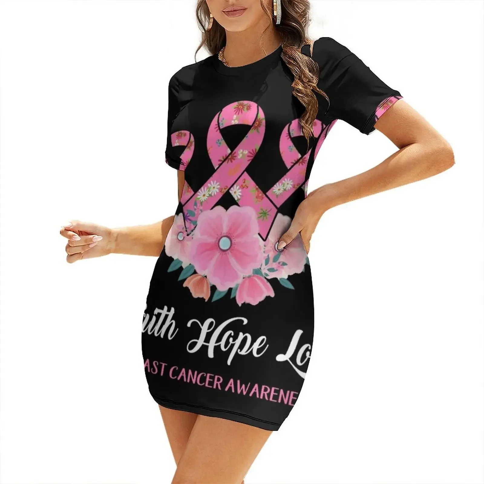 

Faith Hope Love Breast Cancer Awareness Short-Sleeved Dress elegant dresses for women Dress