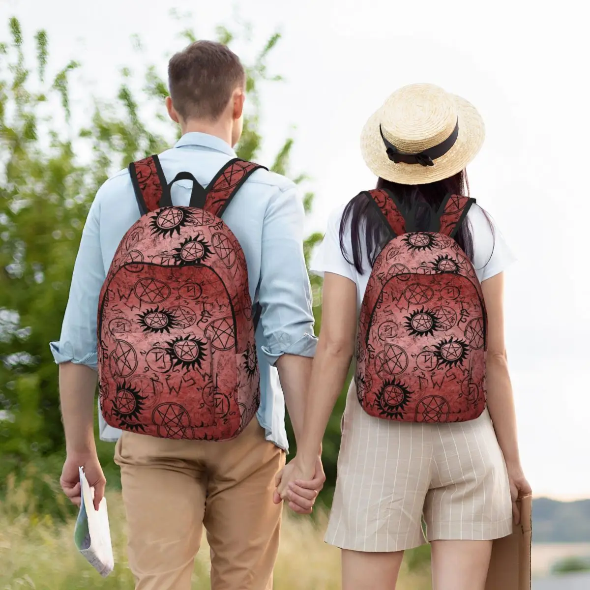 Sac à dos Cool Smile Natural Red avec poche pour hommes et femmes, sac à dos d'affaires étudiant, sac lancé par le collège