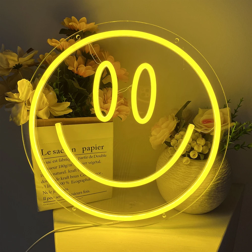 Smile Neon Sign Happy Face LED Neon Light Bedroom Kids Room Neon Party Home Decoration Custom Lights Signs Birthday Gifts