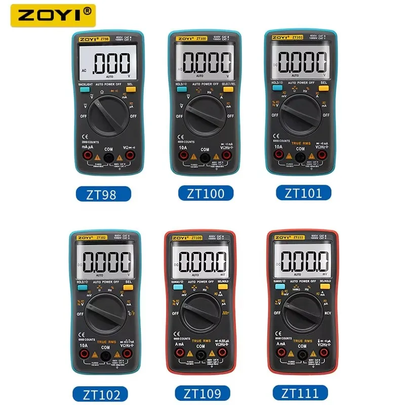 Imagem -05 - Zoyi-multímetro Digital dc ac Tensão Capacitância Atual hz Diodo Ohm Tester Amperímetro Voltímetro Retroiluminação Zt98 Zt100 Zt101 Zt102