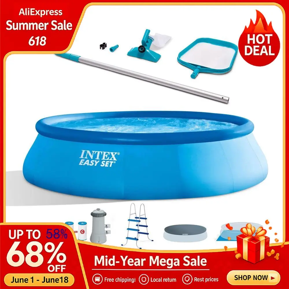 

15Foot x 42Inch Easy Setup Portable Inflatable Outdoor Above Ground Round Swimming Pool Set with Ladder, Filter Pump, Custom