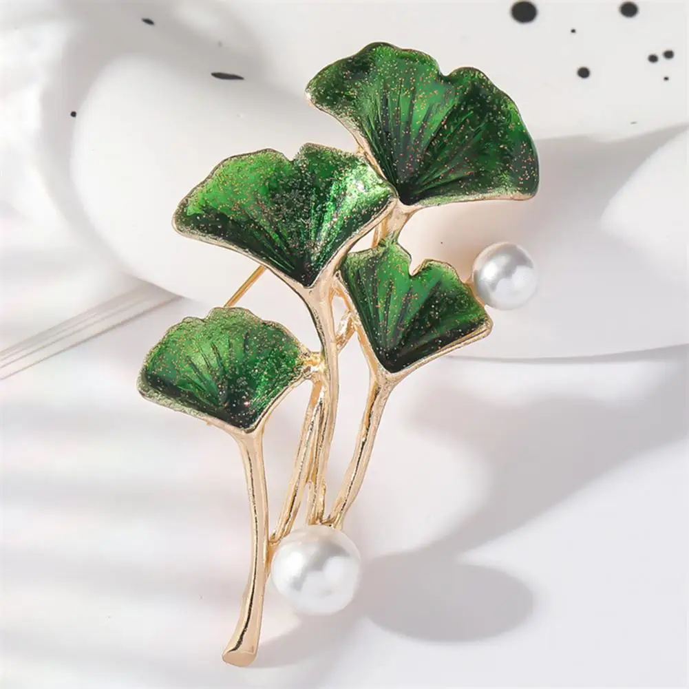 

Coat Brooch Brooch Pin Elegant Ginkgo Leaf Faux Pearl Brooch for Women Anti-slip Suit Coat Pin Hat Scarf Decoration Prom Party