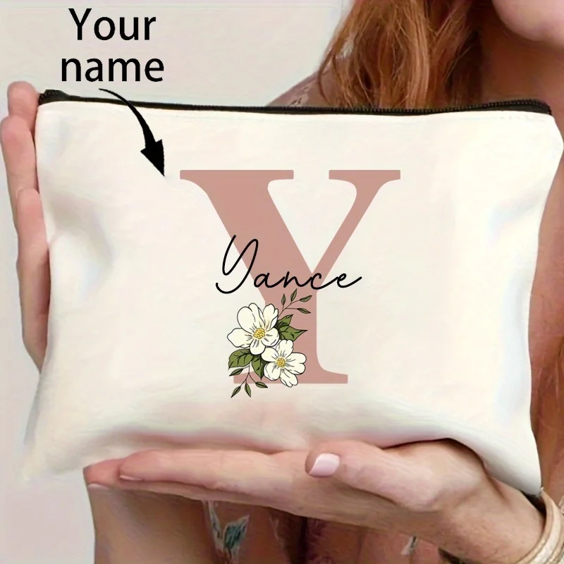 Custom Name/pattern Floral Design Cosmetic Bag, Travel Toiletry Bag, Party Gift Zippered Storage Box, Lightweight Cosmetic Pouch