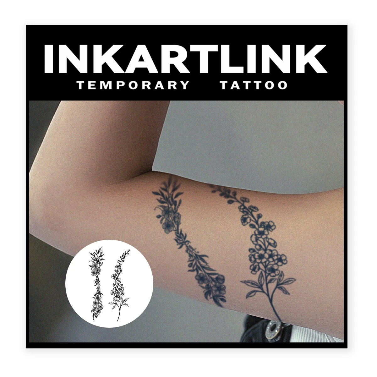 INKARTLINK Botanical Floral Wreath Waterproof Tattoo Sticker for Beach, Parties, Wedding Guests & Daily Chic.