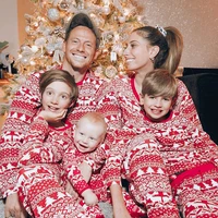 Christmas Family Matching Pajamas Outfits Set Classic Elk Red Print Adult Dad Father Mother Kids Sleepwear Baby Boy Girl Clothes 2