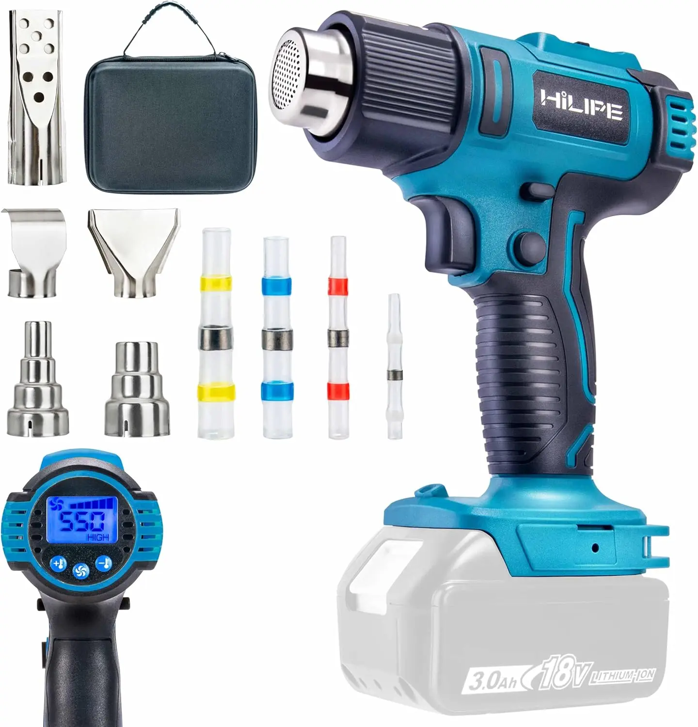 Cordless Heat Gun 18v Max for Battery,Battery Heat Gun Cordless with LCD Digital Display,2-Temp Setting Max 1022°F,Heat Gun for