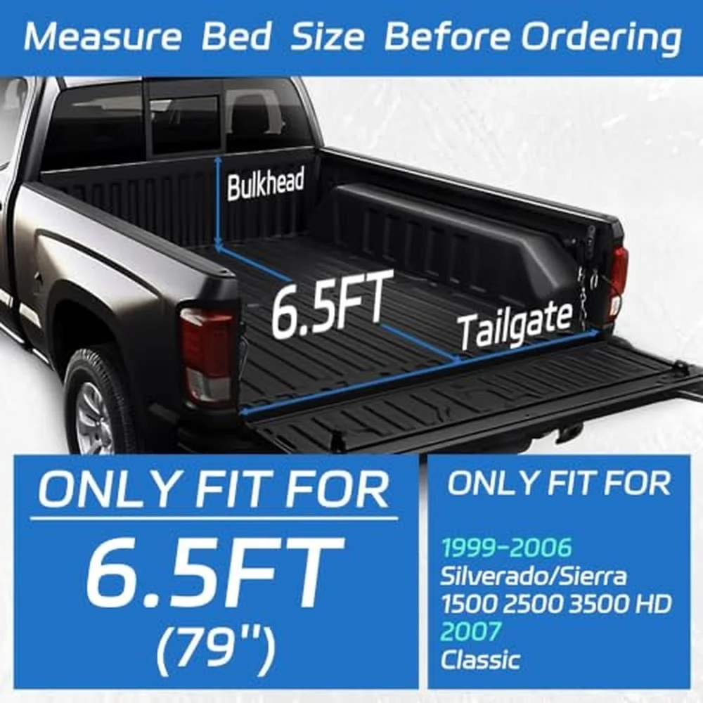 Soft Roll Up Truck Bed Tonneau Cover Compatible with 1999 2006 Chevrolet Chevy Silverado GMC Sierra 1500 2500 3500 & HD