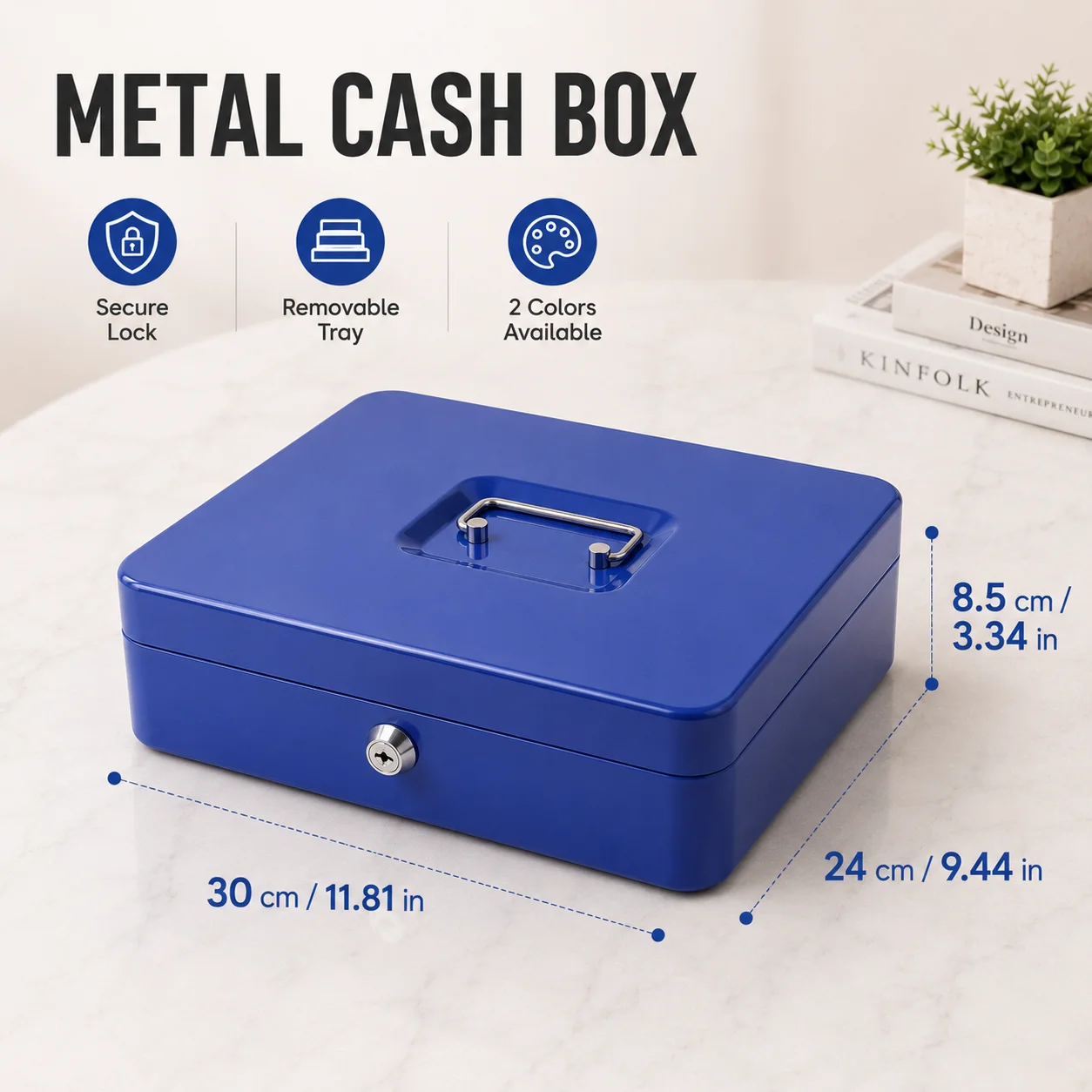 Large Metal Cash Box With Lock Key Removable Coin Tray Portable Storage Safe Box For Cash register Shop Cash Receipt Organizer