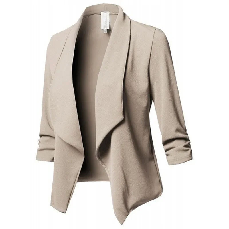 Women Black Thin Blazers Cardigan Coat 2024 Long Sleeve Women Blazers and Jackets Ruched Asymmetrical Casual Business Suit Lady