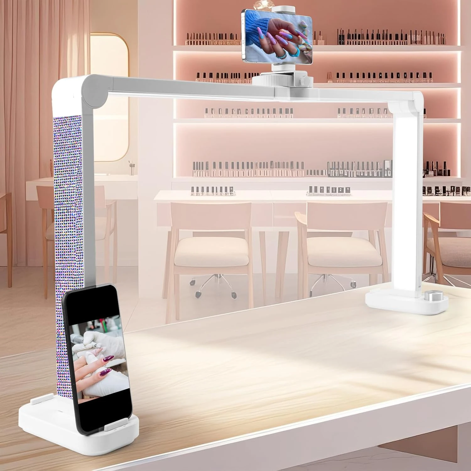 34" Nails Tech Light with Phone Stand 3000K-6000K Color Temperature Led Desk lamp for Nail, Tattoos, Eyebrows, Beauty Diamond,