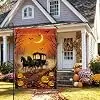 Carriage Garden Flag, Halloween Gothic Horses Pumpkins Halloween Orange Double Sided Burlap Small Garden Yard Flag for Outdo llz