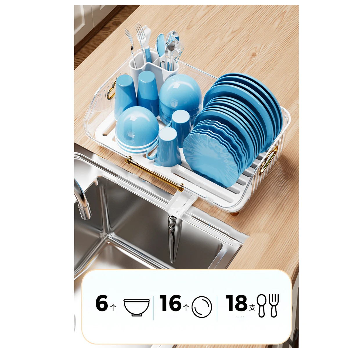 Luxury Dish Drying Rack Eco-friendly Drainer Rack With Drain Basket Tableware Bowl Organizer Kitchen Utensils Dish Storage Rack