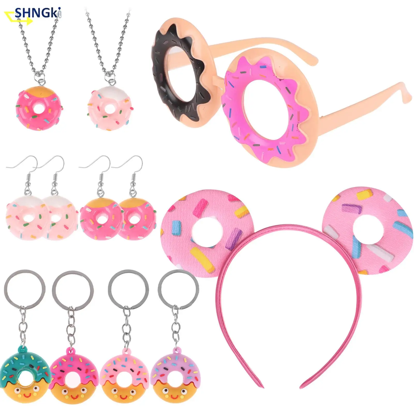 Donut Dress Up Supplies : Cute Donuts Glasses,Funny Hair Hoop,Necklace,Keychain,Earring Gifts For Kids Photo Props