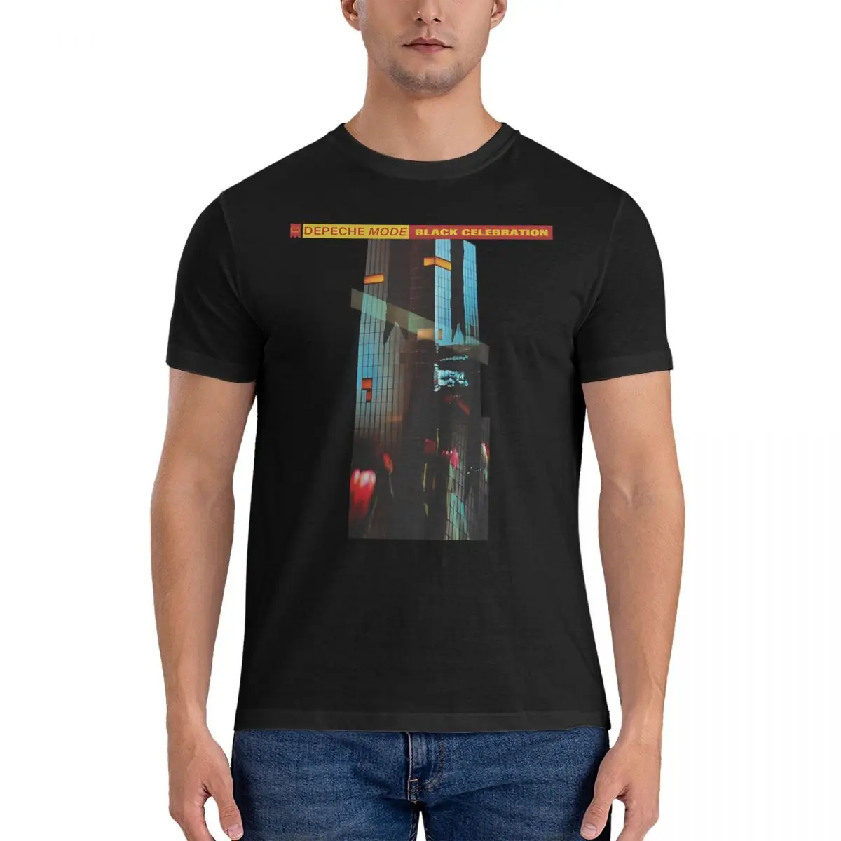 Men T-Shirt Black Celebration Funny Cotton Tees Short Sleeve Depeche Modee T Shirt Crewneck Clothing 6XL