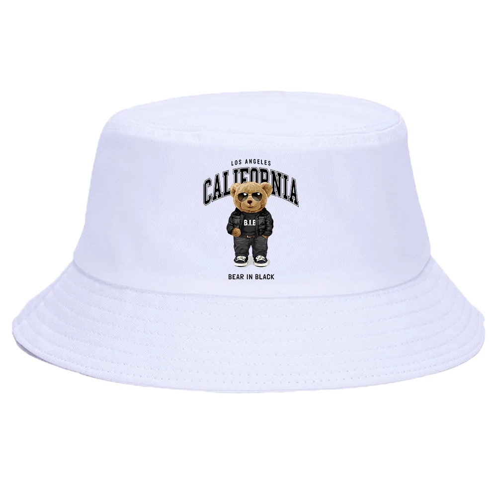 Men's Fisherman Bear In Black Cartoons Prints Headwear Outdoor Cotton Beach Hat Summer Street Men's And Women's Hats