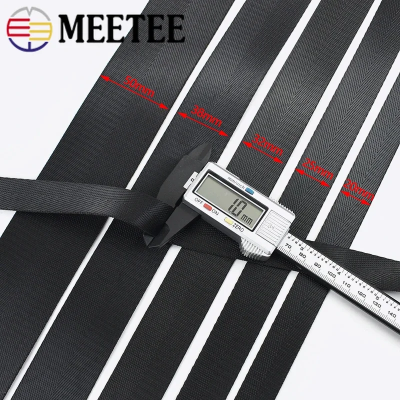 Meetee 5Meters 20/25/32/38/50mm Nylon Black Webbing Tape Herringbone Pattern DIY Backpack Strap Seat Belt Sewing Accessories