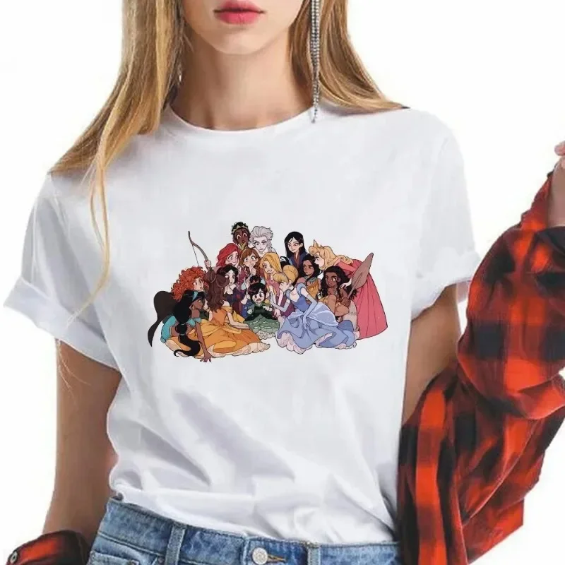 Princesses Get Together Tshirt Women Print Funny Snow white Friends T Shirt Short Sleeve Harajuku Tops Tees Femme clothing