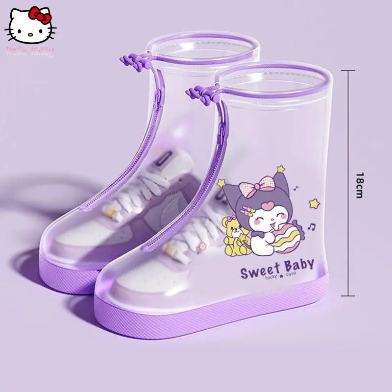 

Водонепроницаемая носимая обувь Sanrio для девочек Kuromi, студенческие новые модные резиновые сапоги с героями мультфильмов Kawaii, бахилы, износостойкие ботинки