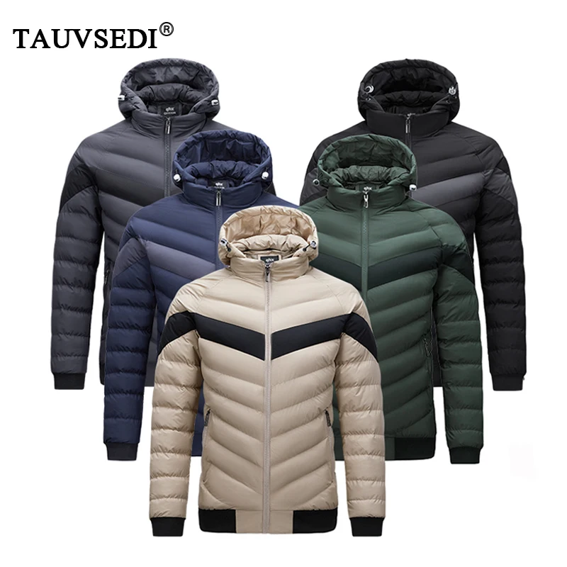 Jaqueta à prova de vento com capuz masculino, Parkas impermeáveis, casacos casuais, contraste clássico, montagem, chapéu destacável, blusão masculino, inverno