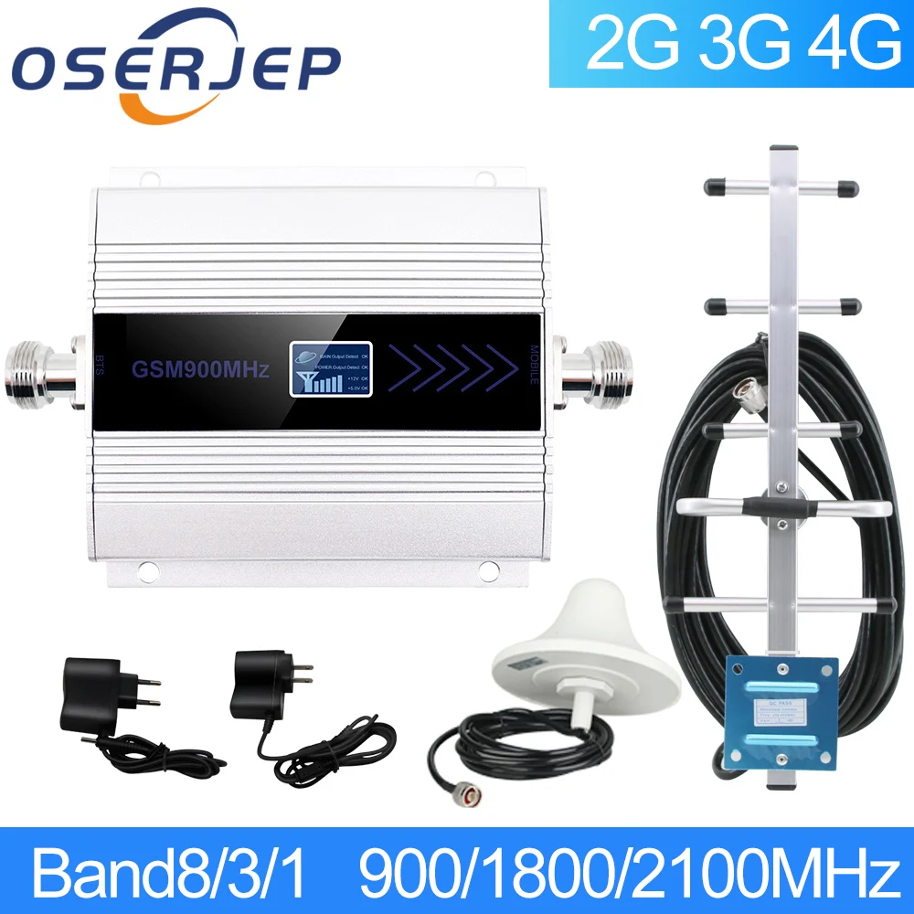 

Gsm 900mhz Lte 1800mhz Umts 2100mhz Repeater Cellular Amplifier Mobile Network Booster 2g 3g 4g Booster+ceiling/yagi Antenna Kit