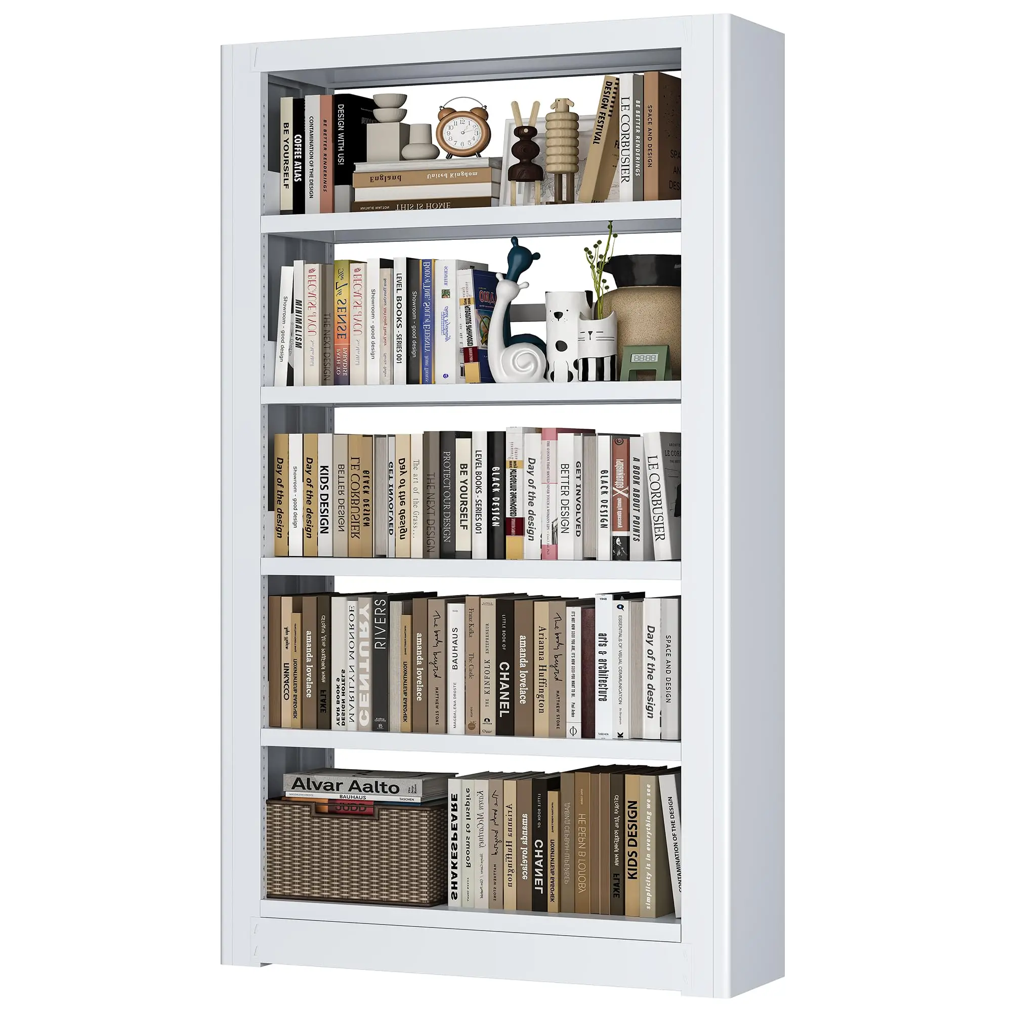 Heavy Duty Metal Bookshelf, 5 Shelf Adjustable Bookcase, 69’’ Tall Modern Bookshelves, Open Book Shelf Organizer, Large Sturdy