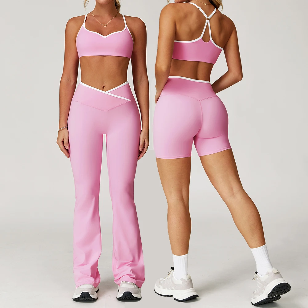 

Yoga Set 2 Piece Gym Set Women Tracksuits Sports Bra Top High Waist Leggings Flared Pant Fitness Suit Running Workout Clothes