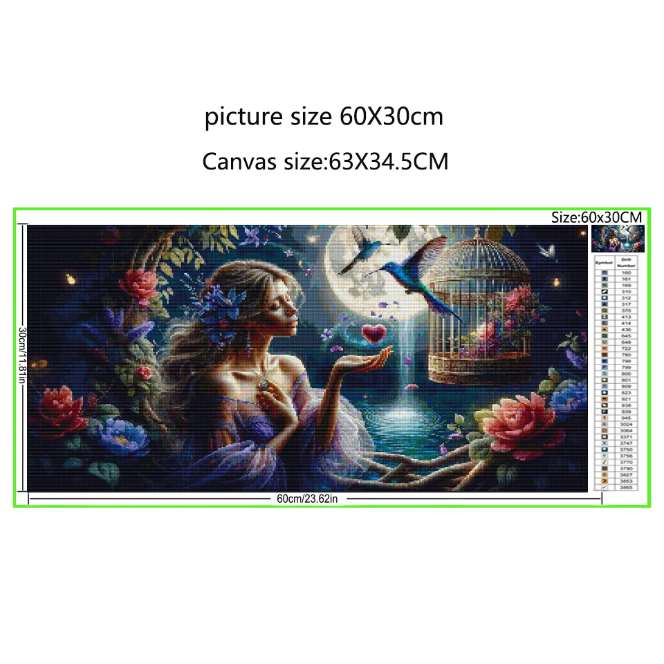 Ethereal Woman With Blonde Hair, Moon,Hummingbird 5D Diamond Painting Kits Large Size Full Diamond Embroidery Cross Stitch Kits