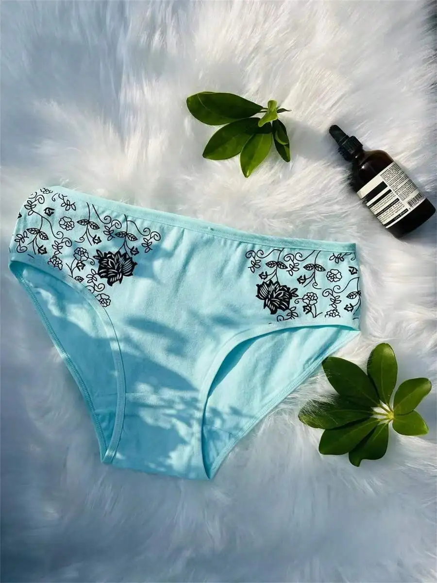 

12 Pcs Mid Waist Cotton Floral Print Women Briefs Comfortable Breathable Underwear